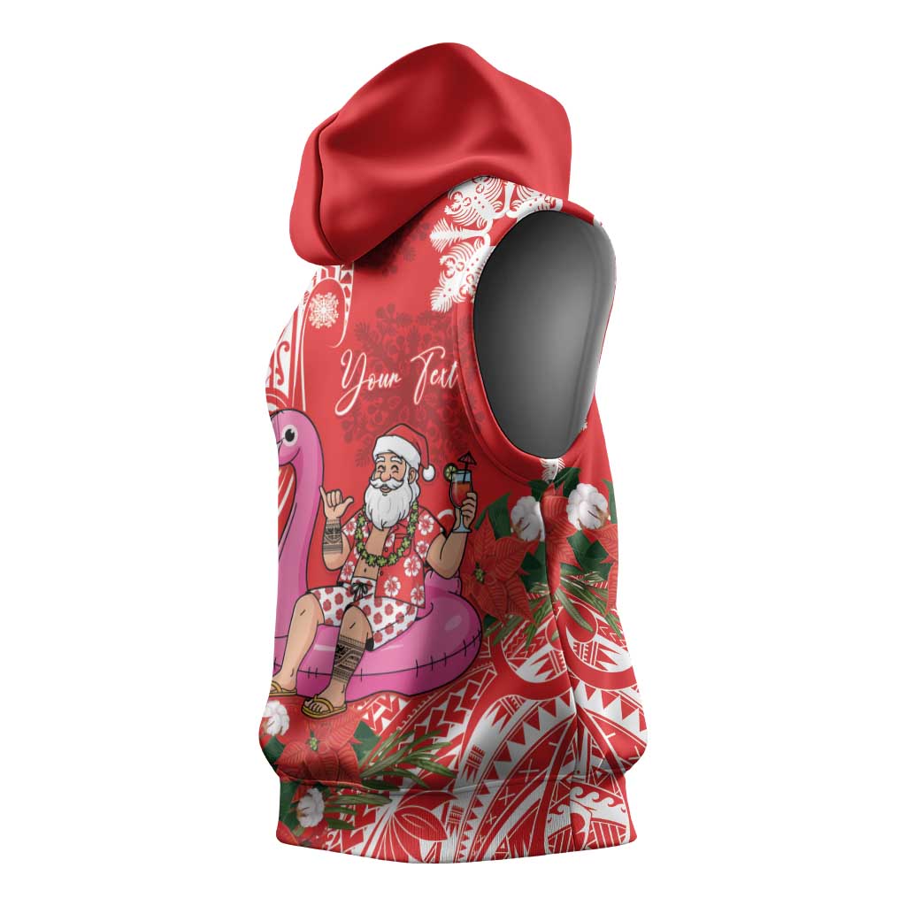 Personalized Hawaii Christmas Sleeveless Hoodie Mele Kalikimaka Chilling Shaka Santa Flamingo LT14 - Polynesian Pride