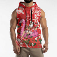 Personalized Hawaii Christmas Sleeveless Hoodie Mele Kalikimaka Chilling Shaka Santa Flamingo LT14 - Polynesian Pride