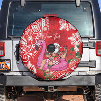 Personalized Hawaii Christmas Spare Tire Cover Mele Kalikimaka Chilling Shaka Santa Flamingo LT14 Red - Polynesian Pride