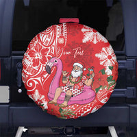 Personalized Hawaii Christmas Spare Tire Cover Mele Kalikimaka Chilling Shaka Santa Flamingo LT14 No hole Red - Polynesian Pride