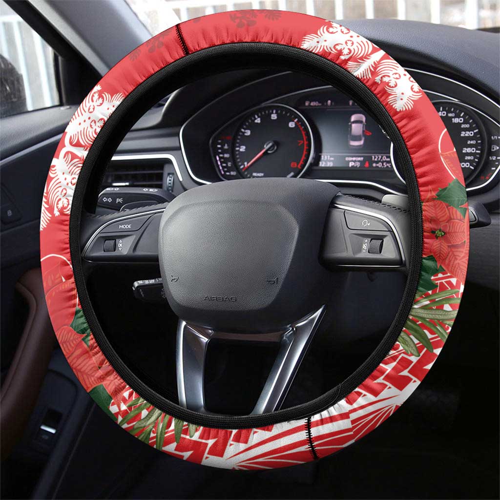 Hawaii Christmas Steering Wheel Cover Mele Kalikimaka Chilling Shaka Santa Flamingo LT14 - Polynesian Pride