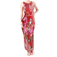 Personalized Hawaii Christmas Tank Maxi Dress Mele Kalikimaka Chilling Shaka Santa Flamingo LT14 Women Red - Polynesian Pride