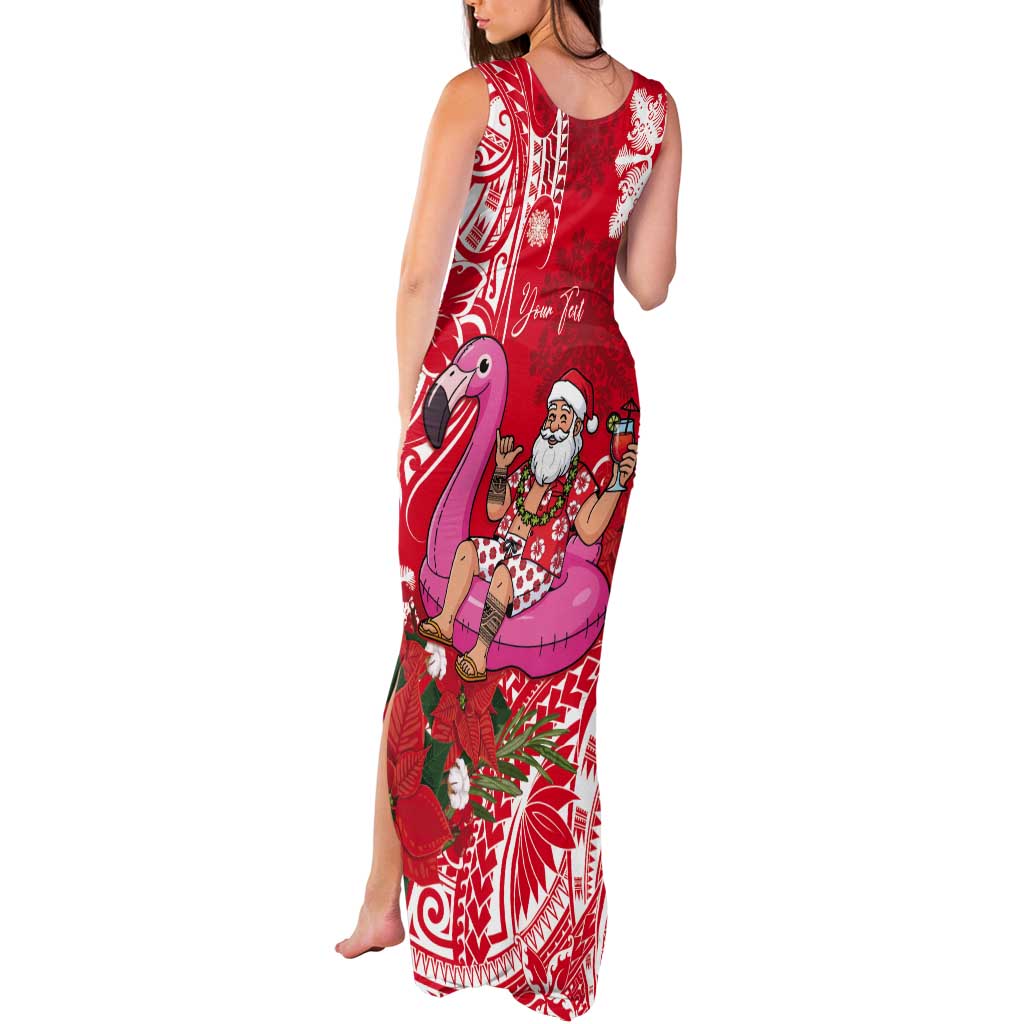Personalized Hawaii Christmas Tank Maxi Dress Mele Kalikimaka Chilling Shaka Santa Flamingo LT14 - Polynesian Pride