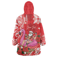 Personalized Hawaii Christmas Wearable Blanket Hoodie Mele Kalikimaka Chilling Shaka Santa Flamingo LT14 - Polynesian Pride