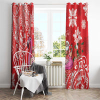 Personalized Hawaii Christmas Window Curtain Mele Kalikimaka Chilling Shaka Santa Flamingo - Polynesian Pride