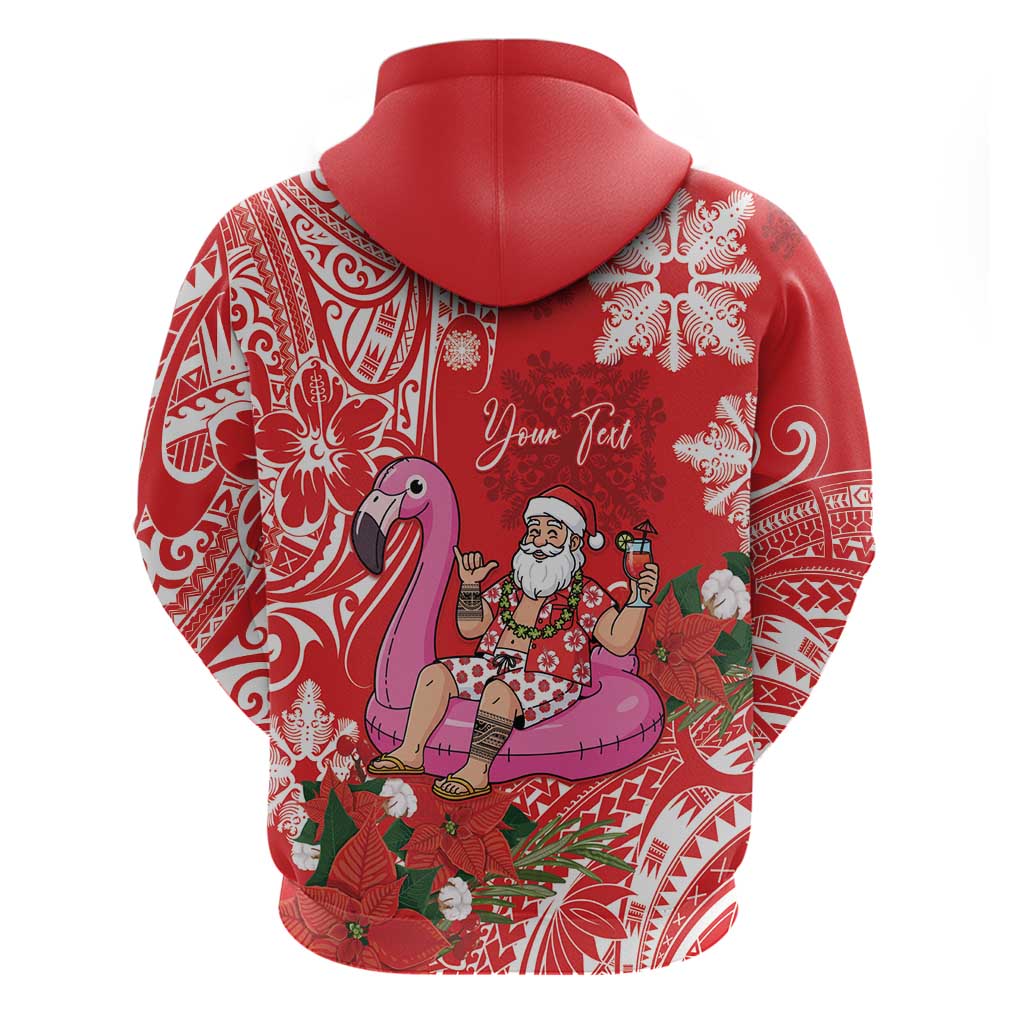 Personalized Hawaii Christmas Zip Hoodie Mele Kalikimaka Chilling Shaka Santa Flamingo LT14 - Polynesian Pride