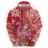 Personalized Hawaii Christmas Zip Hoodie Mele Kalikimaka Chilling Shaka Santa Flamingo LT14 - Polynesian Pride