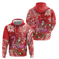 Personalized Hawaii Christmas Zip Hoodie Mele Kalikimaka Chilling Shaka Santa Flamingo LT14 - Polynesian Pride