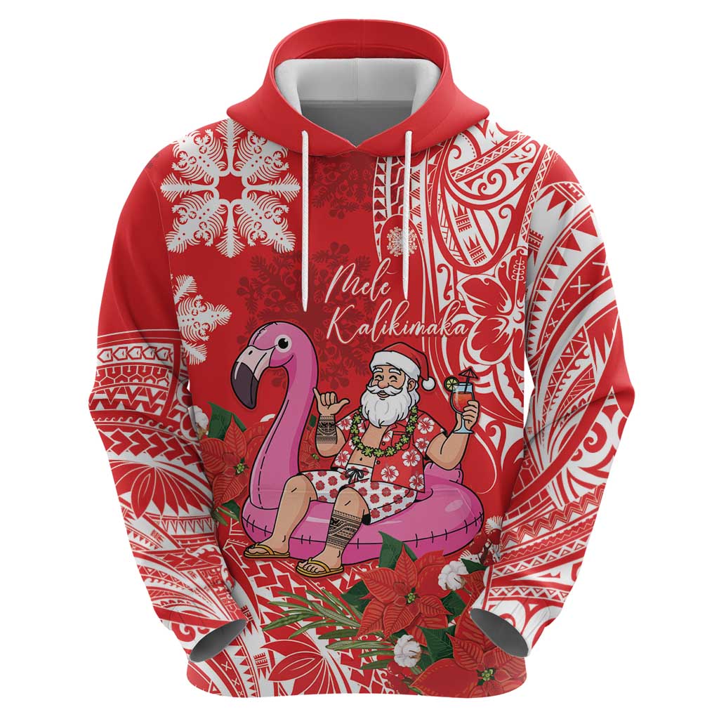 Personalized Hawaii Christmas Zip Hoodie Mele Kalikimaka Chilling Shaka Santa Flamingo LT14 - Polynesian Pride