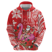 Personalized Hawaii Christmas Zip Hoodie Mele Kalikimaka Chilling Shaka Santa Flamingo LT14 - Polynesian Pride