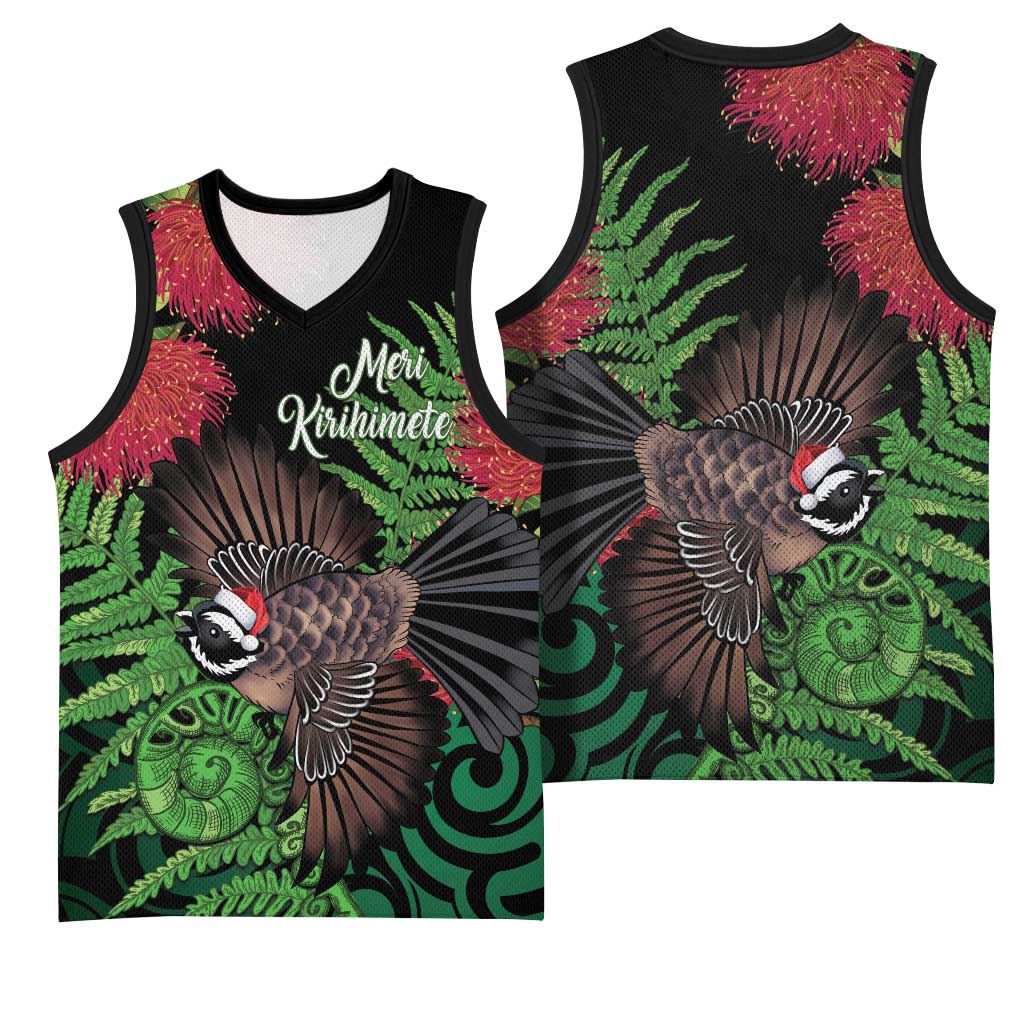 Meri Kirihimete New Zealand Basketball Jersey Piwakawaka Koru Fern Mix Pohutukawa LT14 - Polynesian Pride