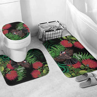 Meri Kirihimete New Zealand Bathroom Set Piwakawaka Koru Fern Mix Pohutukawa LT14 Mat Set Only (3 pcs) One Size Black - Polynesian Pride