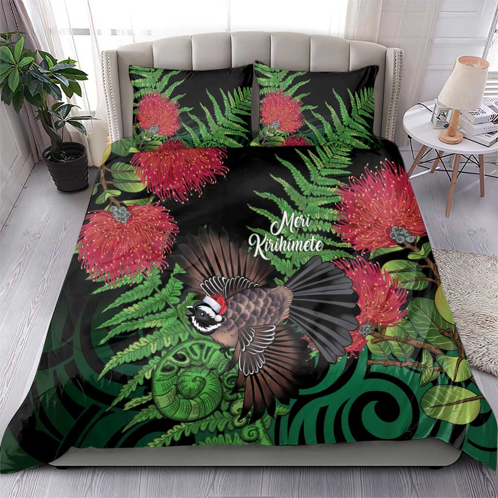 Meri Kirihimete New Zealand Bedding Set Piwakawaka Koru Fern Mix Pohutukawa LT14 - Polynesian Pride