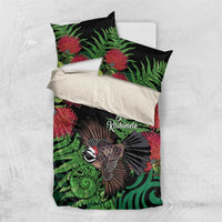 Meri Kirihimete New Zealand Bedding Set Piwakawaka Koru Fern Mix Pohutukawa LT14 US Twin 172cm x 218cm Black - Polynesian Pride