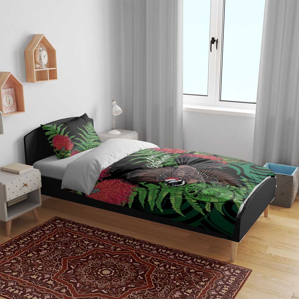 Meri Kirihimete New Zealand Bedding Set Piwakawaka Koru Fern Mix Pohutukawa LT14 - Polynesian Pride