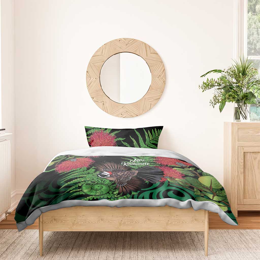 Meri Kirihimete New Zealand Bedding Set Piwakawaka Koru Fern Mix Pohutukawa LT14 - Polynesian Pride