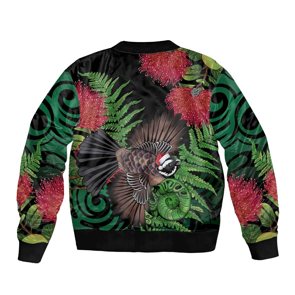 Meri Kirihimete New Zealand Bomber Jacket Piwakawaka Koru Fern Mix Pohutukawa LT14 - Polynesian Pride