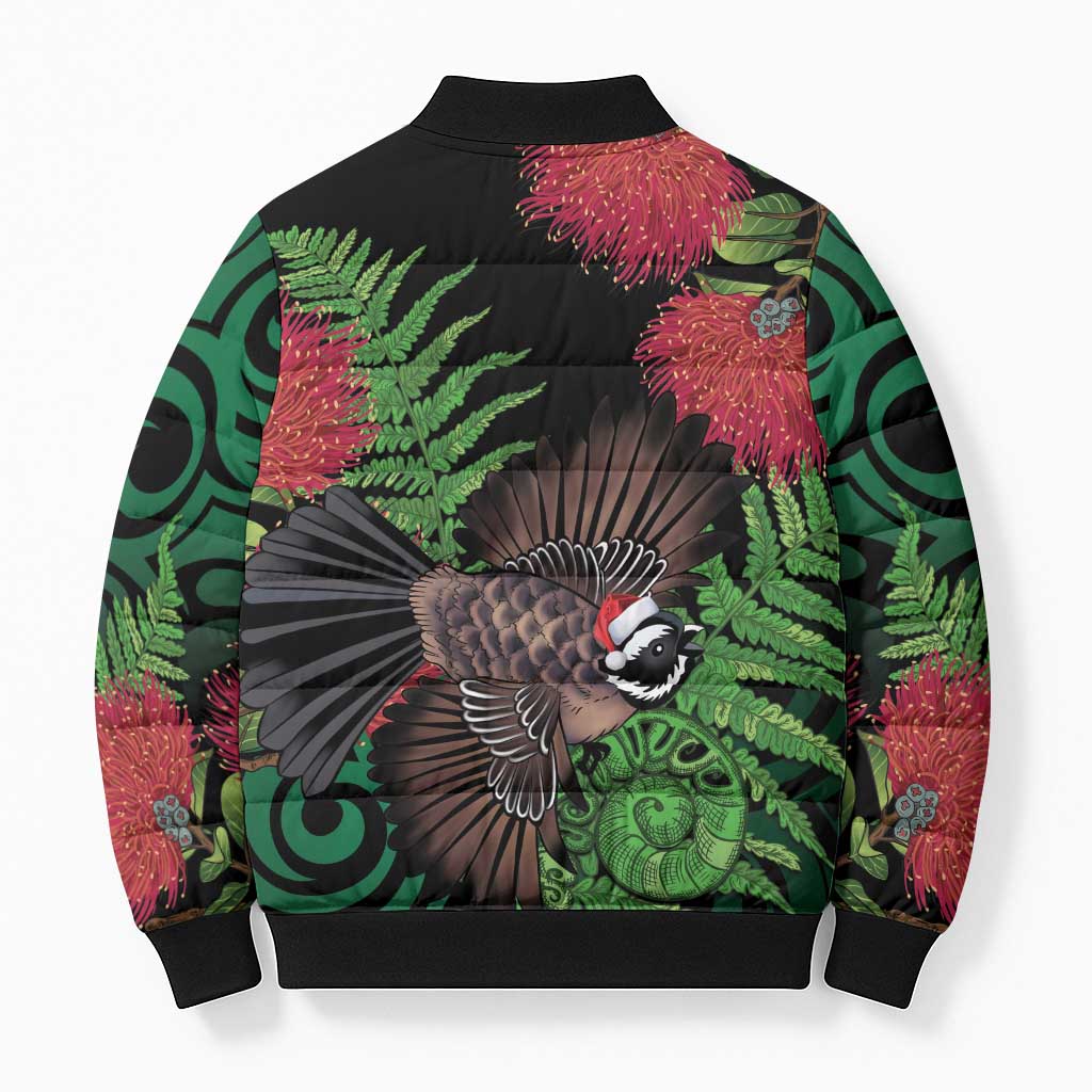 Meri Kirihimete New Zealand Bomber Puffer Jacket Piwakawaka Koru Fern Mix Pohutukawa LT14 - Polynesian Pride