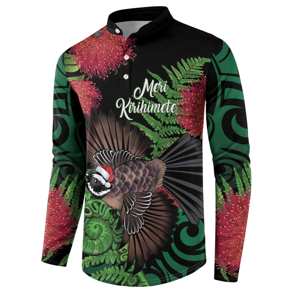 Meri Kirihimete New Zealand Button Sweatshirt Piwakawaka Koru Fern Mix Pohutukawa LT14 - Polynesian Pride