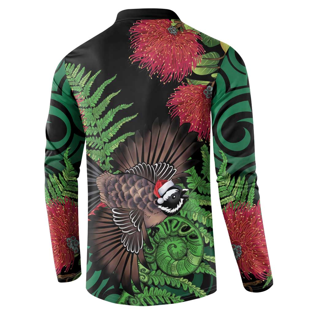 Meri Kirihimete New Zealand Button Sweatshirt Piwakawaka Koru Fern Mix Pohutukawa LT14 - Polynesian Pride