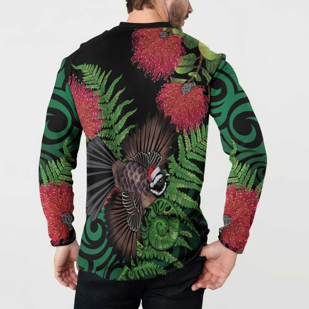 Meri Kirihimete New Zealand Button Sweatshirt Piwakawaka Koru Fern Mix Pohutukawa LT14 - Polynesian Pride