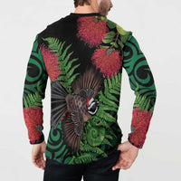 Meri Kirihimete New Zealand Button Sweatshirt Piwakawaka Koru Fern Mix Pohutukawa LT14 - Polynesian Pride