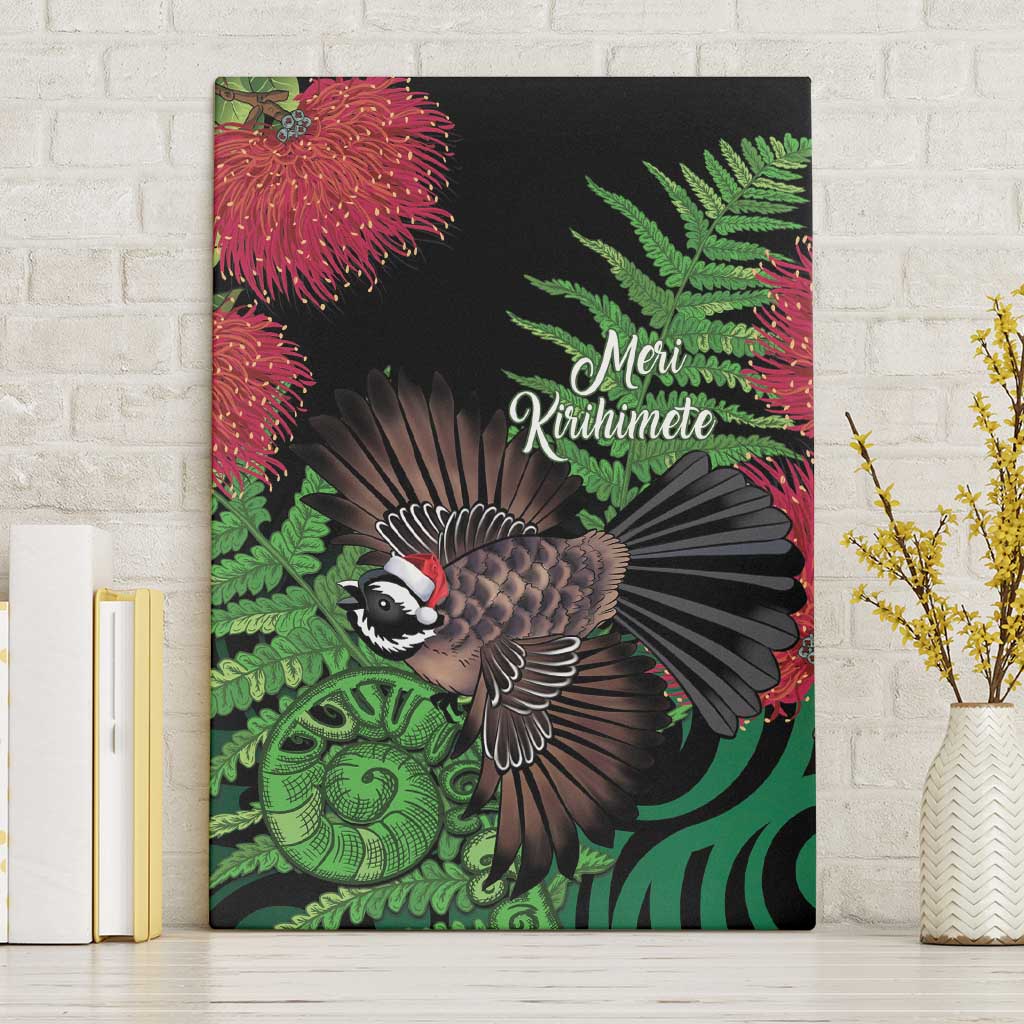 Meri Kirihimete New Zealand Canvas Wall Art Piwakawaka Koru Fern Mix Pohutukawa LT14 Without Frame Black - Polynesian Pride