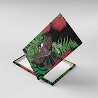 Meri Kirihimete New Zealand Canvas Wall Art Piwakawaka Koru Fern Mix Pohutukawa LT14 With Frame Black - Polynesian Pride