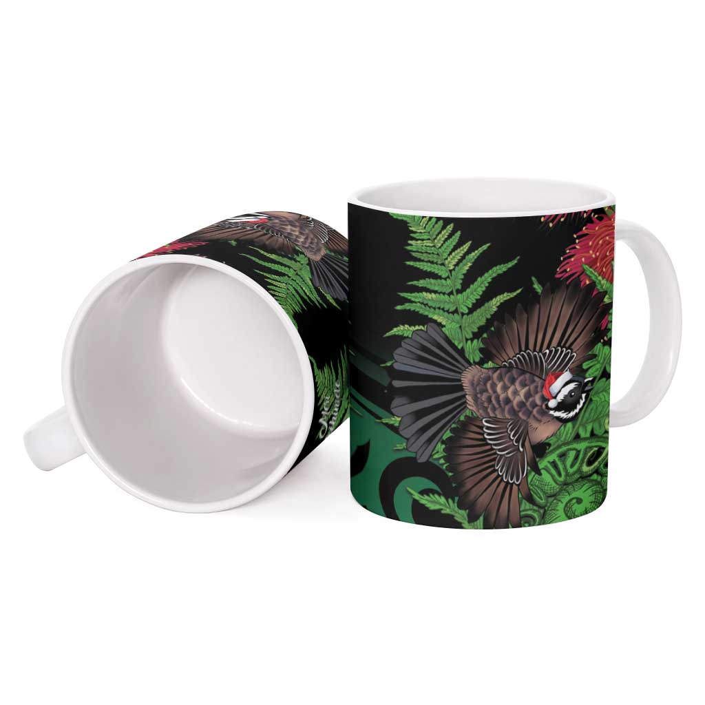 Meri Kirihimete New Zealand Ceramic Mug Piwakawaka Koru Fern Mix Pohutukawa LT14 - Polynesian Pride