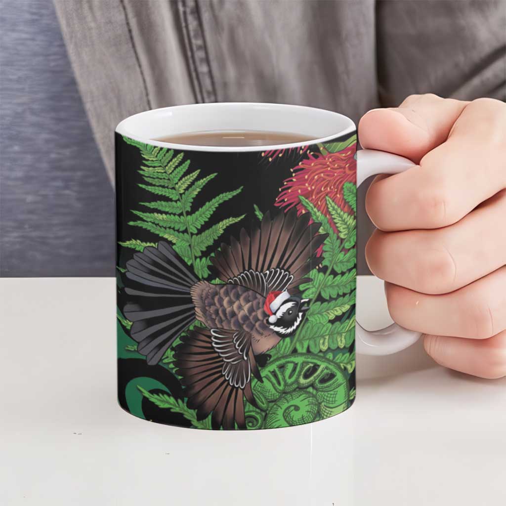 Meri Kirihimete New Zealand Ceramic Mug Piwakawaka Koru Fern Mix Pohutukawa LT14 - Polynesian Pride