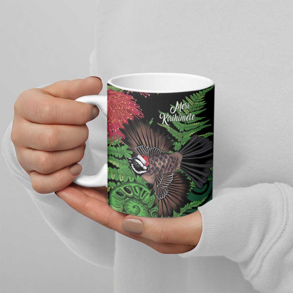Meri Kirihimete New Zealand Ceramic Mug Piwakawaka Koru Fern Mix Pohutukawa LT14 - Polynesian Pride