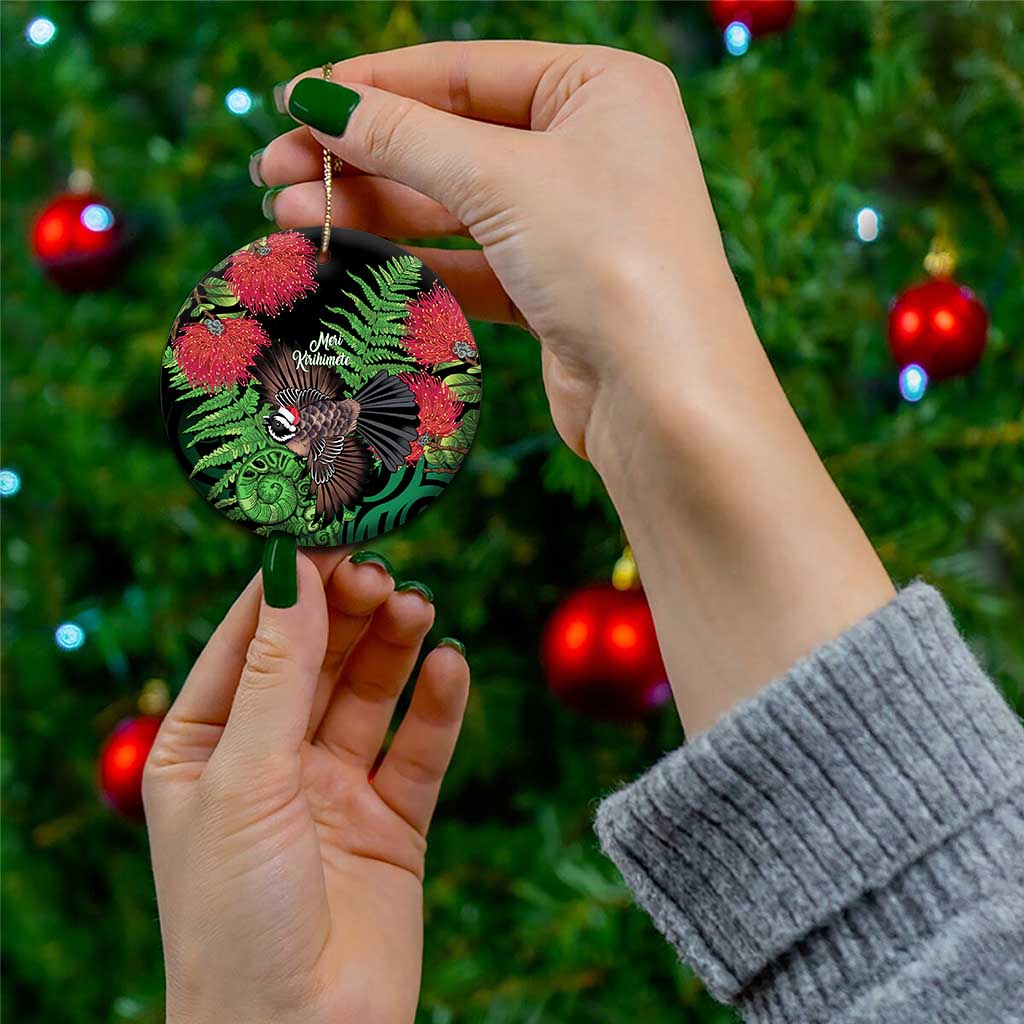 Meri Kirihimete New Zealand Ceramic Ornament Piwakawaka Koru Fern Mix Pohutukawa LT14 - Polynesian Pride