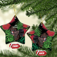 Meri Kirihimete New Zealand Ceramic Ornament Piwakawaka Koru Fern Mix Pohutukawa LT14 Star Black - Polynesian Pride