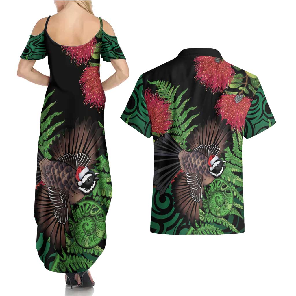 Meri Kirihimete New Zealand Couples Matching Summer Maxi Dress and Hawaiian Shirt Piwakawaka Koru Fern Mix Pohutukawa LT14 - Polynesian Pride