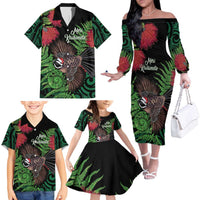 Meri Kirihimete New Zealand Family Matching Off The Shoulder Long Sleeve Dress and Hawaiian Shirt Piwakawaka Koru Fern Mix Pohutukawa LT14 - Polynesian Pride