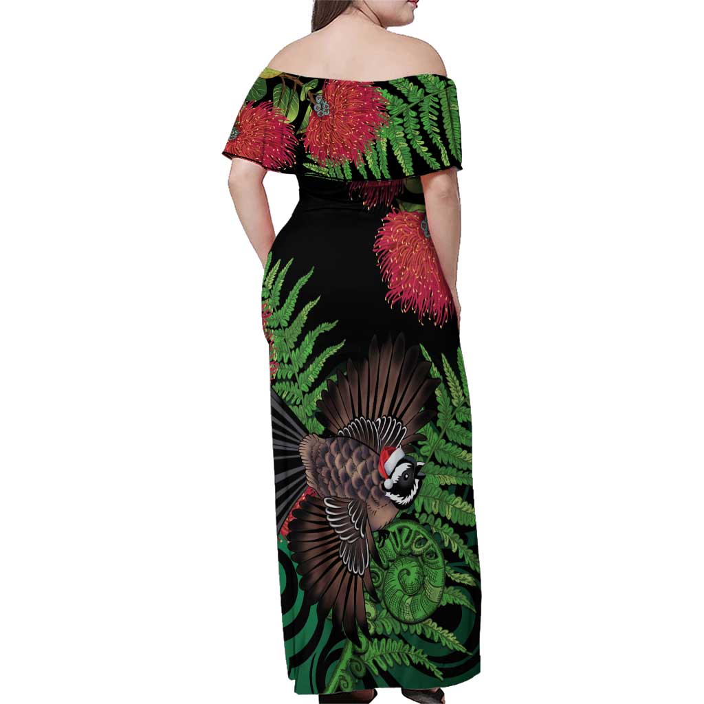 Meri Kirihimete New Zealand Family Matching Off Shoulder Maxi Dress and Hawaiian Shirt Piwakawaka Koru Fern Mix Pohutukawa LT14 - Polynesian Pride