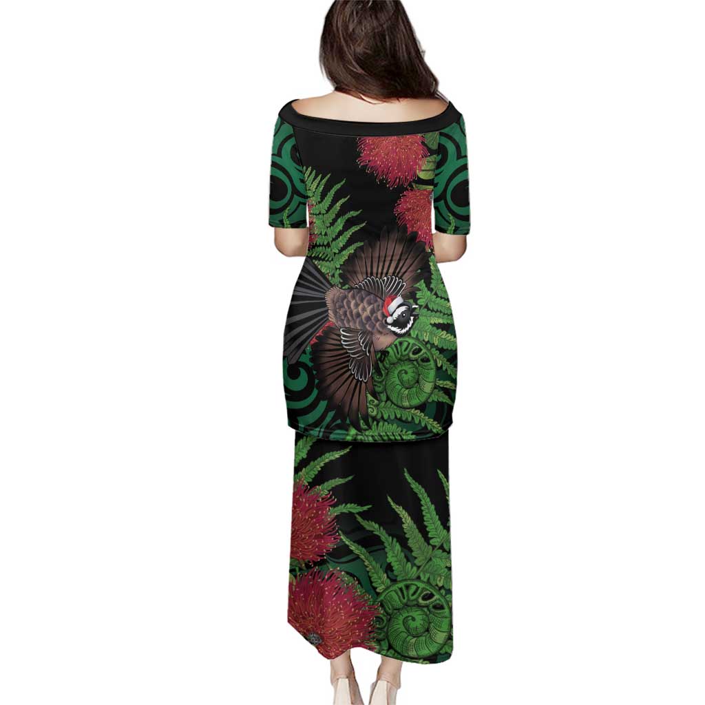 Meri Kirihimete New Zealand Family Matching Puletasi and Hawaiian Shirt Piwakawaka Koru Fern Mix Pohutukawa LT14 - Polynesian Pride