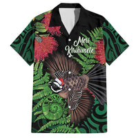 Meri Kirihimete New Zealand Family Matching Short Sleeve Bodycon Dress and Hawaiian Shirt Piwakawaka Koru Fern Mix Pohutukawa LT14 Dad's Shirt - Short Sleeve Black - Polynesian Pride