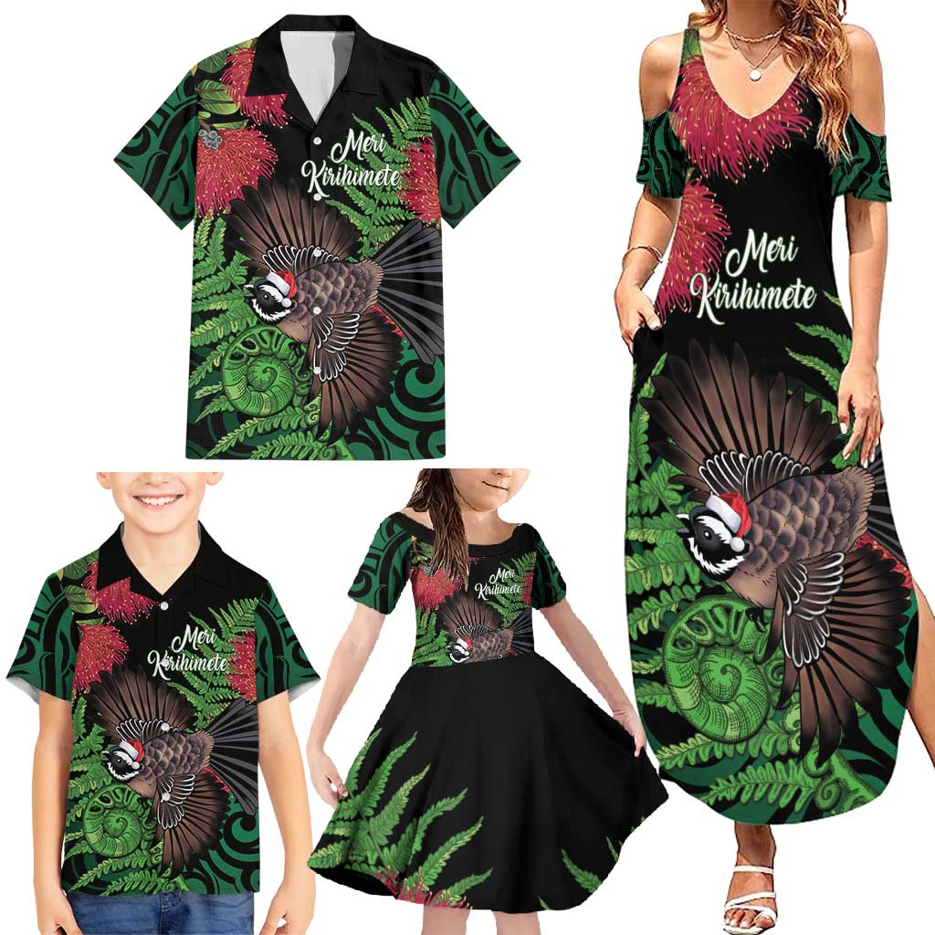 Meri Kirihimete New Zealand Family Matching Summer Maxi Dress and Hawaiian Shirt Piwakawaka Koru Fern Mix Pohutukawa LT14 - Polynesian Pride