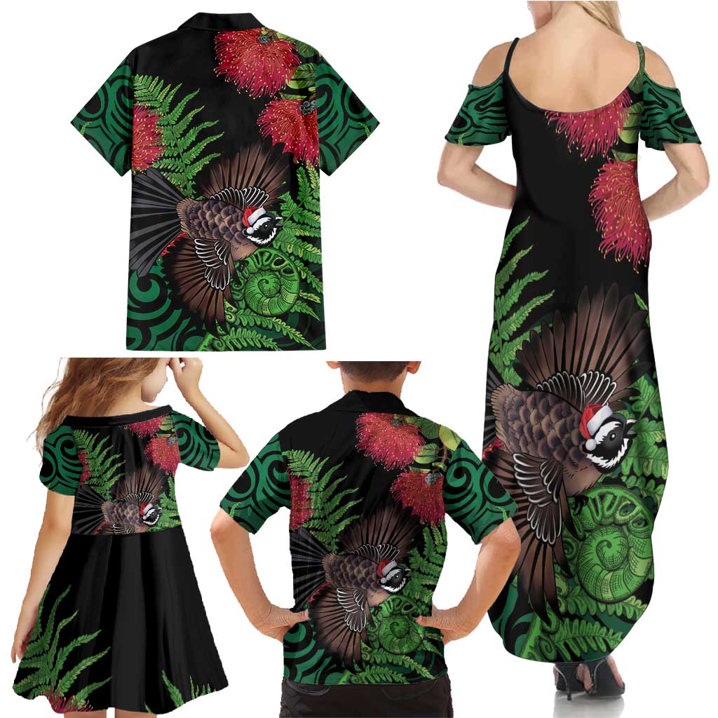 Meri Kirihimete New Zealand Family Matching Summer Maxi Dress and Hawaiian Shirt Piwakawaka Koru Fern Mix Pohutukawa LT14 - Polynesian Pride