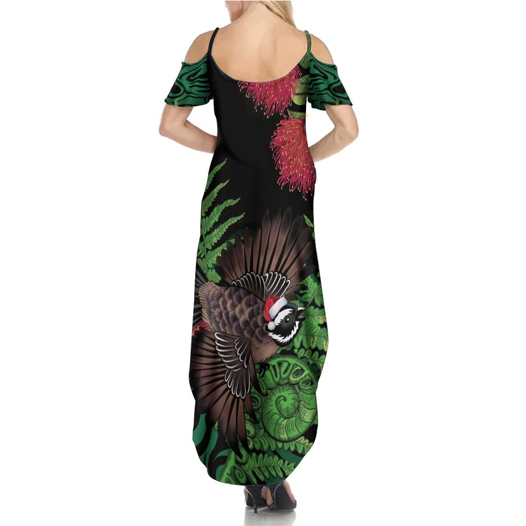 Meri Kirihimete New Zealand Family Matching Summer Maxi Dress and Hawaiian Shirt Piwakawaka Koru Fern Mix Pohutukawa LT14 - Polynesian Pride