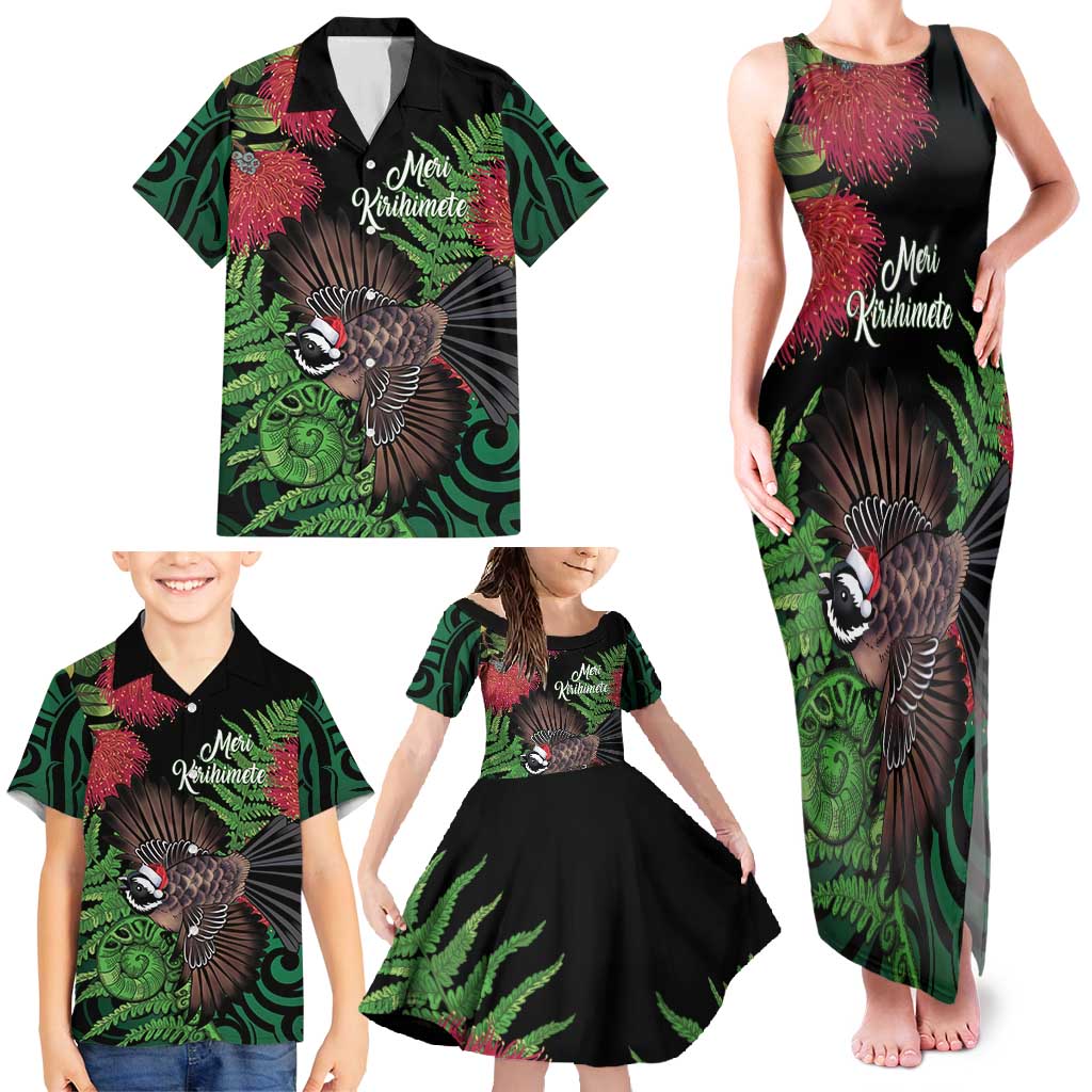 Meri Kirihimete New Zealand Family Matching Tank Maxi Dress and Hawaiian Shirt Piwakawaka Koru Fern Mix Pohutukawa LT14 - Polynesian Pride