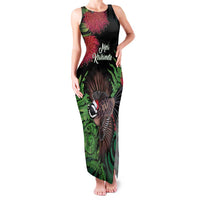 Meri Kirihimete New Zealand Family Matching Tank Maxi Dress and Hawaiian Shirt Piwakawaka Koru Fern Mix Pohutukawa LT14 Mom's Dress Black - Polynesian Pride