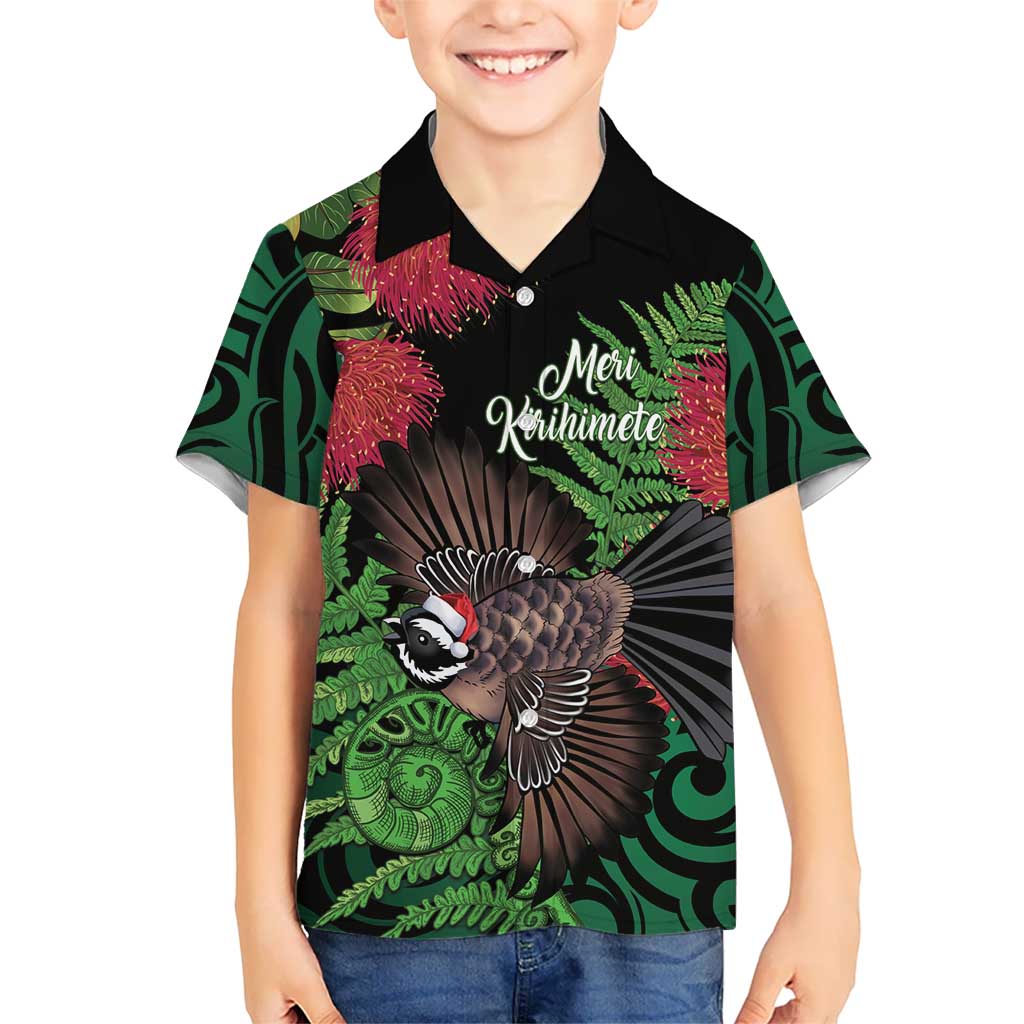 Meri Kirihimete New Zealand Hawaiian Shirt Piwakawaka Koru Fern Mix Pohutukawa LT14 - Polynesian Pride