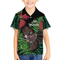 Meri Kirihimete New Zealand Hawaiian Shirt Piwakawaka Koru Fern Mix Pohutukawa LT14 - Polynesian Pride