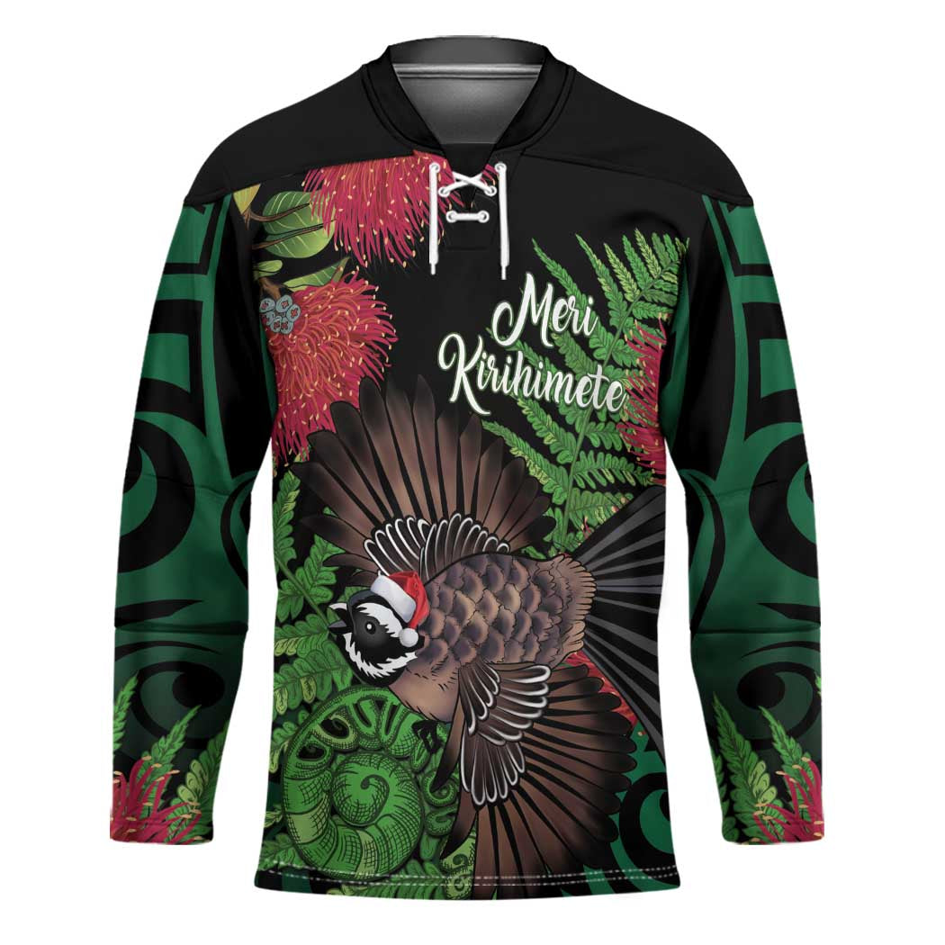 Meri Kirihimete New Zealand Hockey Jersey Piwakawaka Koru Fern Mix Pohutukawa - Polynesian Pride