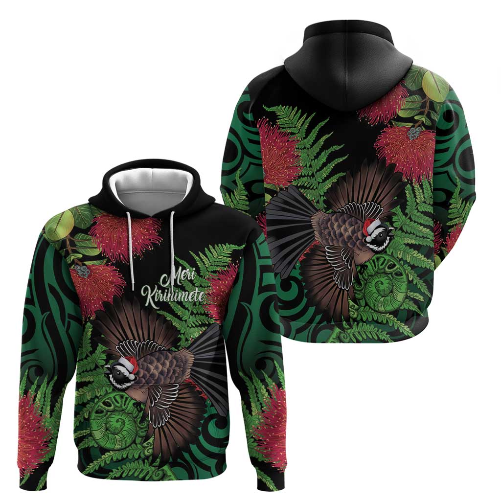 Meri Kirihimete New Zealand Hoodie Piwakawaka Koru Fern Mix Pohutukawa LT14 - Polynesian Pride