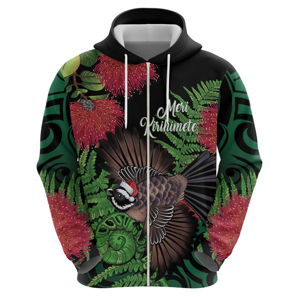 Meri Kirihimete New Zealand Hoodie Piwakawaka Koru Fern Mix Pohutukawa LT14 - Polynesian Pride