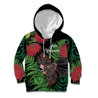 Meri Kirihimete New Zealand Kid Hoodie Piwakawaka Koru Fern Mix Pohutukawa LT14 Hoodie Black - Polynesian Pride
