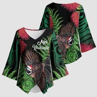 Meri Kirihimete New Zealand Kimono Sleeve Blouse Piwakawaka Koru Fern Mix Pohutukawa LT14 - Polynesian Pride